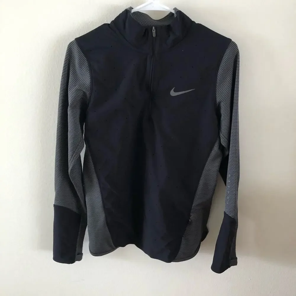 Nike AeroReact Dri-FIT Half Zip Running Top Womens Medium M Black Gray Athletic